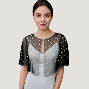 ZARINIVAS WOMEN'S BLACK PEARL NET CAPE SHRUG