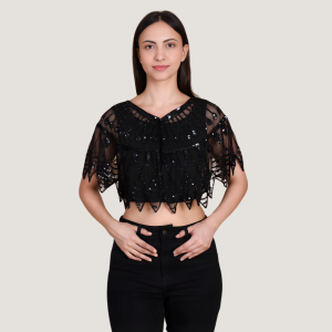 MIDNIGHT GLAM SEQUIN SHEER CROP TOP