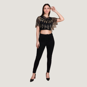 GOLDEN GLEAM SEQUIN SHEER CROP TOP