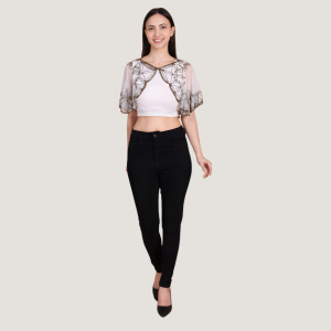IVORY ELEGANCE EMBROIDERED SHEER CROP TOP