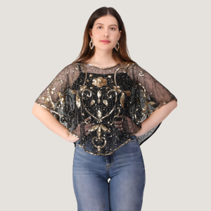 MIDNIGHT REGAL SEQUIN CAPE TOP
