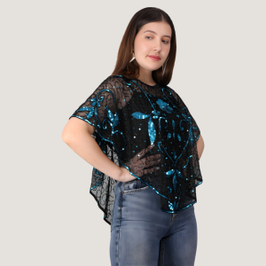 AZURE GLAM SEQUIN CAPE TOP