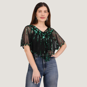 EMERALD GLITZ SEQUIN CAPE TOP