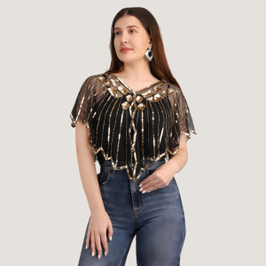 GOLDEN GLAMOUR SEQUIN CAPE TOP