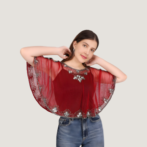 CRIMSON ROYALE EMBELLISHED CAPE TOP