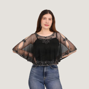 MIDNIGHT ELEGANCE EMBELLISHED CAPE TOP